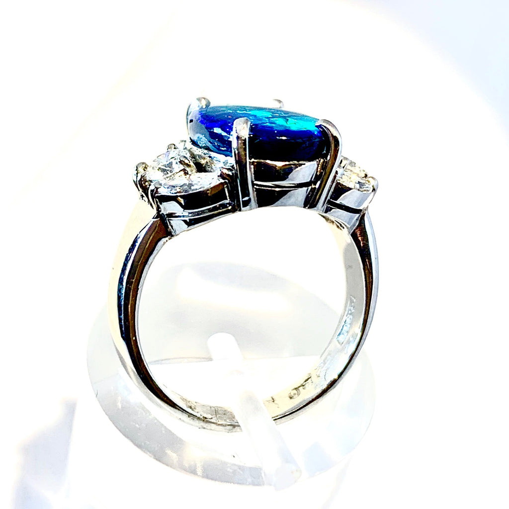 PLATINUM VINTAGE BLACK OPAL MARQUISE DIAMOND RING