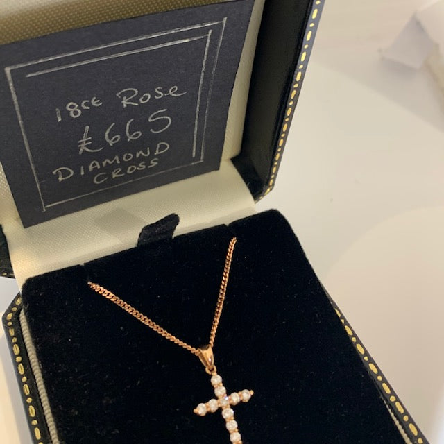 18CT ROSE GOLD DIAMOND CROSS 0.30CT