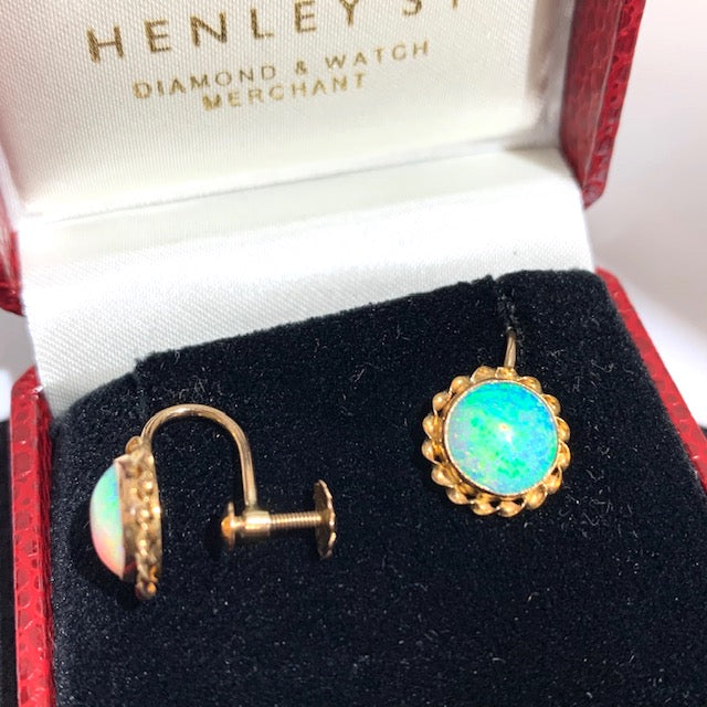 9CT VICTORIAN OPAL SCREW BACK EARRINGS