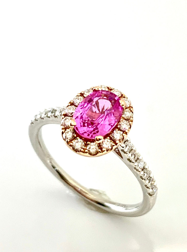 PLATINUM AND ROSE GOLD PINK SAPPHIRE DIAMOND RING
