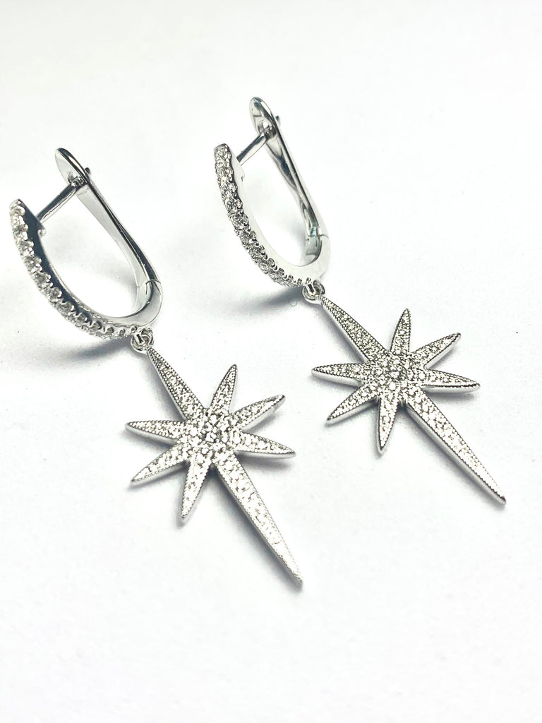 18CT WHITE GOLD DIAMOND STRATFORD STAR DROP EARRINGS