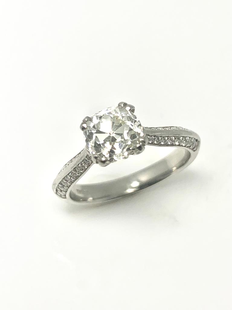 PLATINUM 2.18CTS OLD EUROPEAN CUT DIAMOND RING