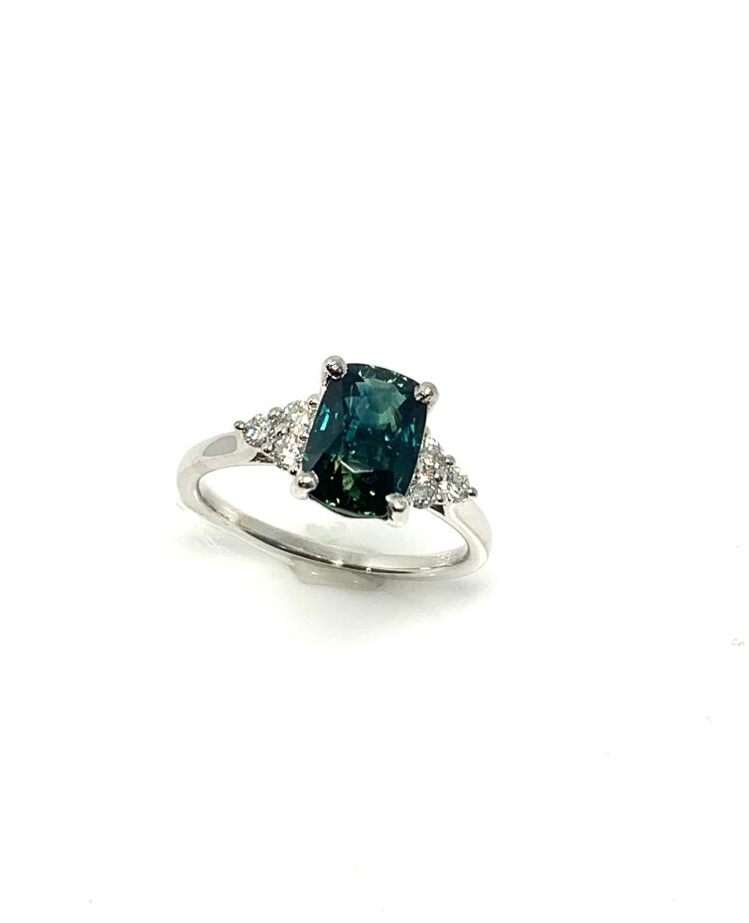 2.59CT TEAL SAPPHIRE AND DIAMOND RING