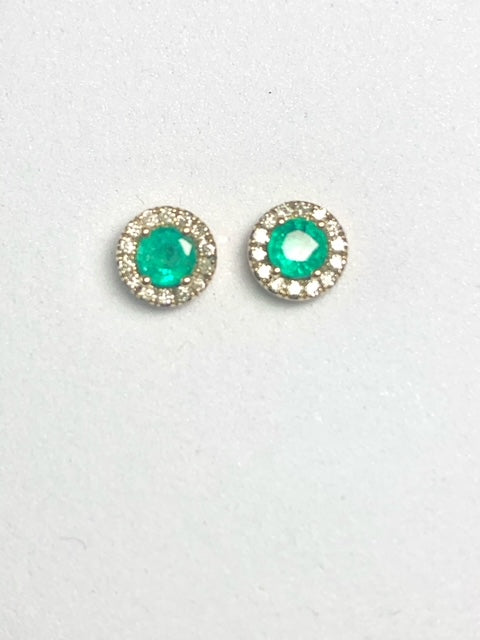 9CT EMERALD & DIAMOND HALO STUD EARRINGS