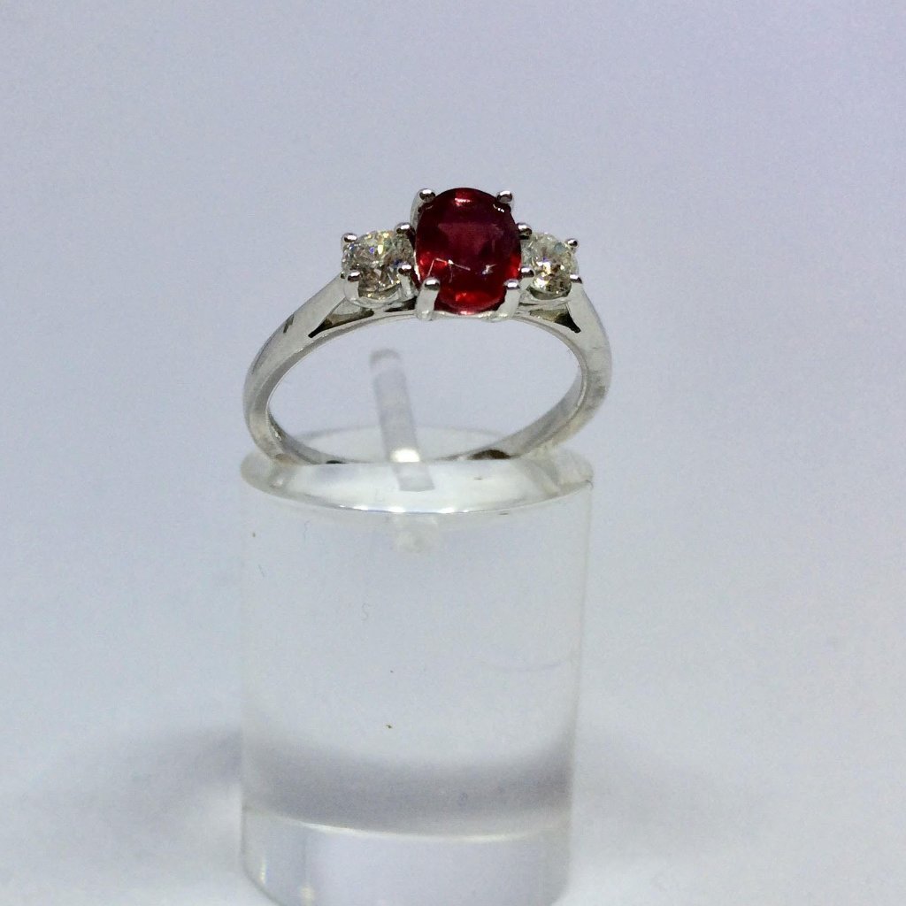 18CT WHITE GOLD RUBY DIAMOND TRILOGY RING