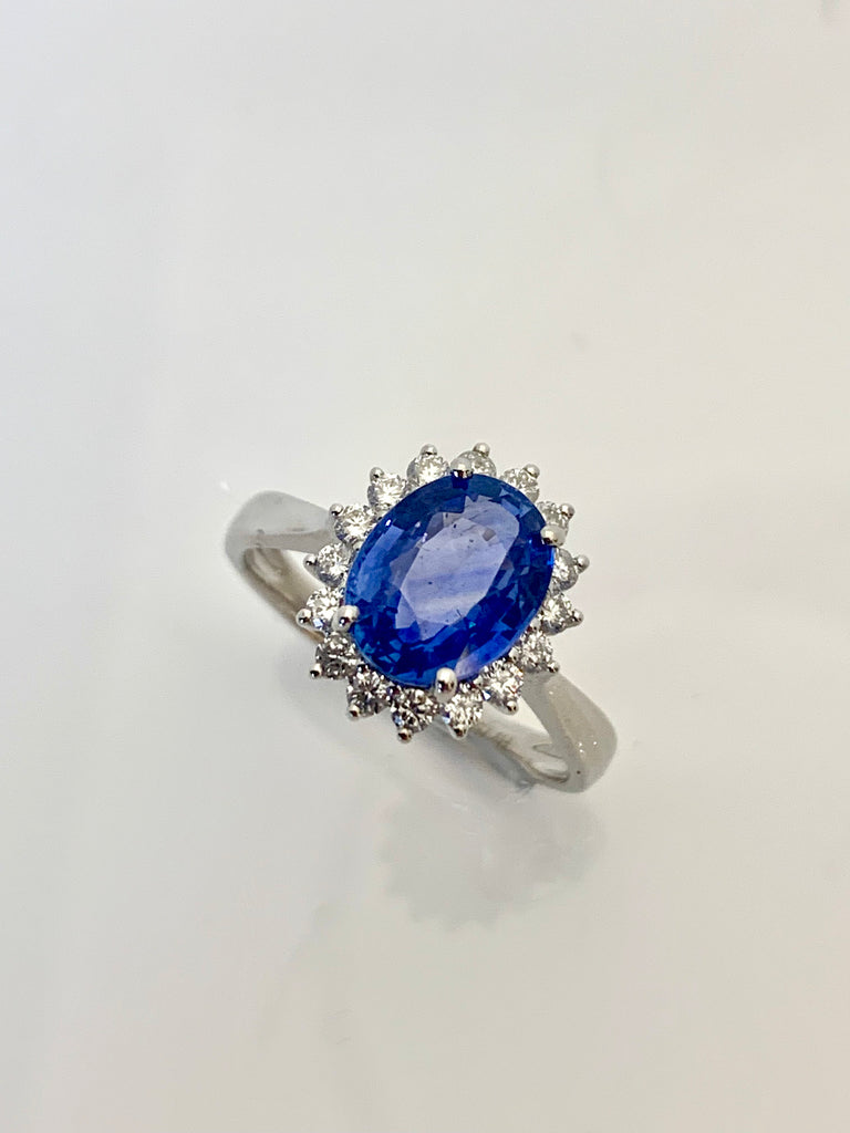 CERTIFIED NATURAL UNHEATED CORNFLOWER BLUE SAPPHIRE AND DIAMOND RING